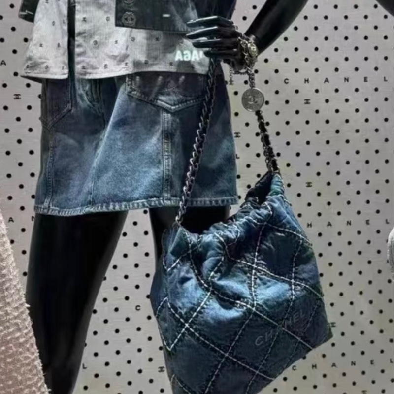 CHANEL/香奈兒22bag藍色丹寧牛仔子母 24年 閒置近新35*36*8-2