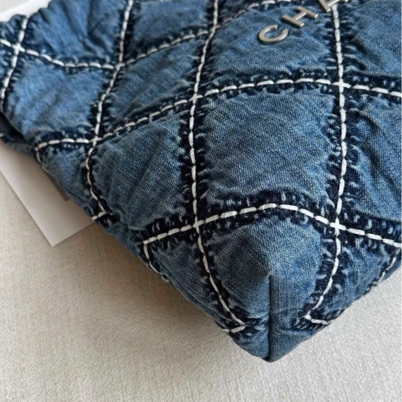 CHANEL/香奈兒22bag藍色丹寧牛仔子母 24年 閒置近新35*36*8-7