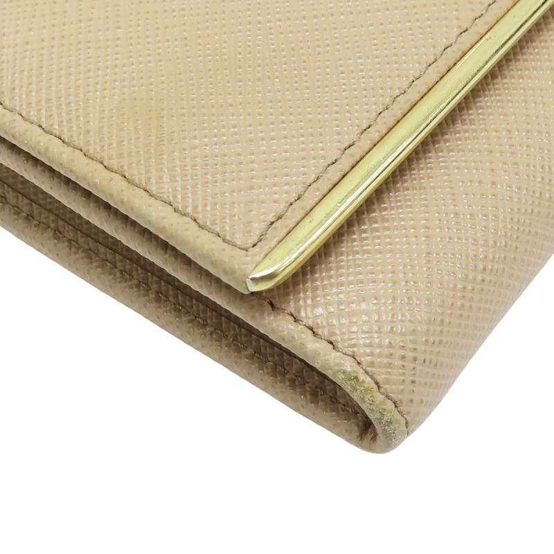 杏色 牛皮 扣式長夾-7