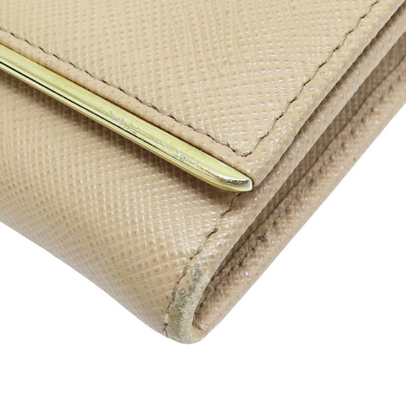 杏色 牛皮 扣式長夾-8