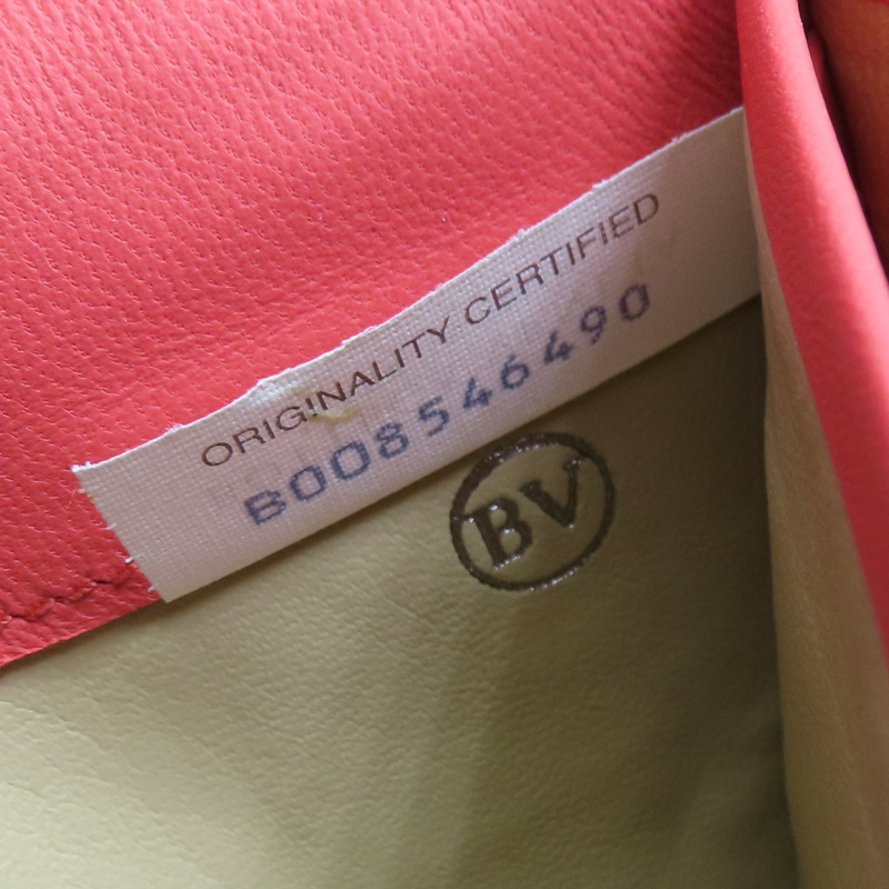 橘粉色 編織牛皮 扣式長夾-8