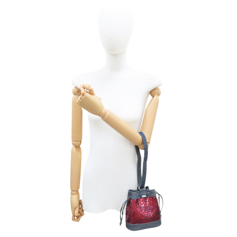 紅色 亮片 牛仔布飾邊 MINI 水桶包 手提包【CHANEL 香奈兒】-9