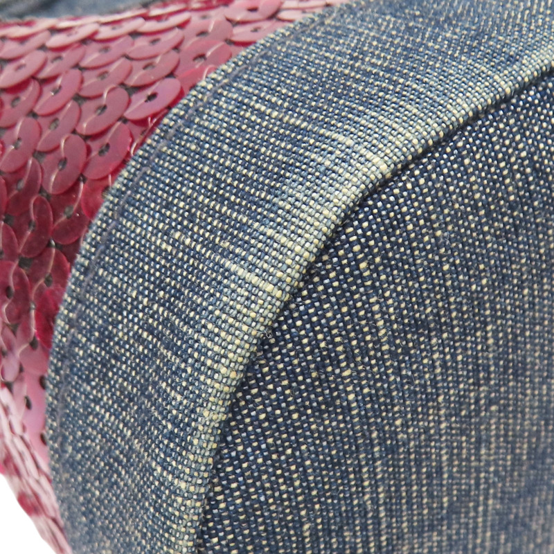 紅色 亮片 牛仔布飾邊 MINI 水桶包 手提包【CHANEL 香奈兒】-12