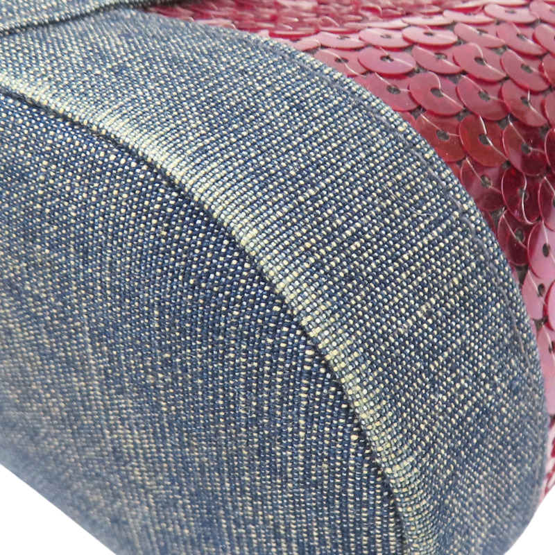 紅色 亮片 牛仔布飾邊 MINI 水桶包 手提包【CHANEL 香奈兒】-13