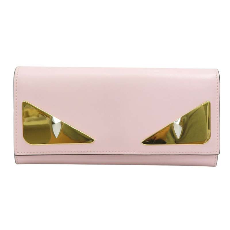 粉紅色 牛皮 Monster Bugs Eye 扣式長夾 金扣-0