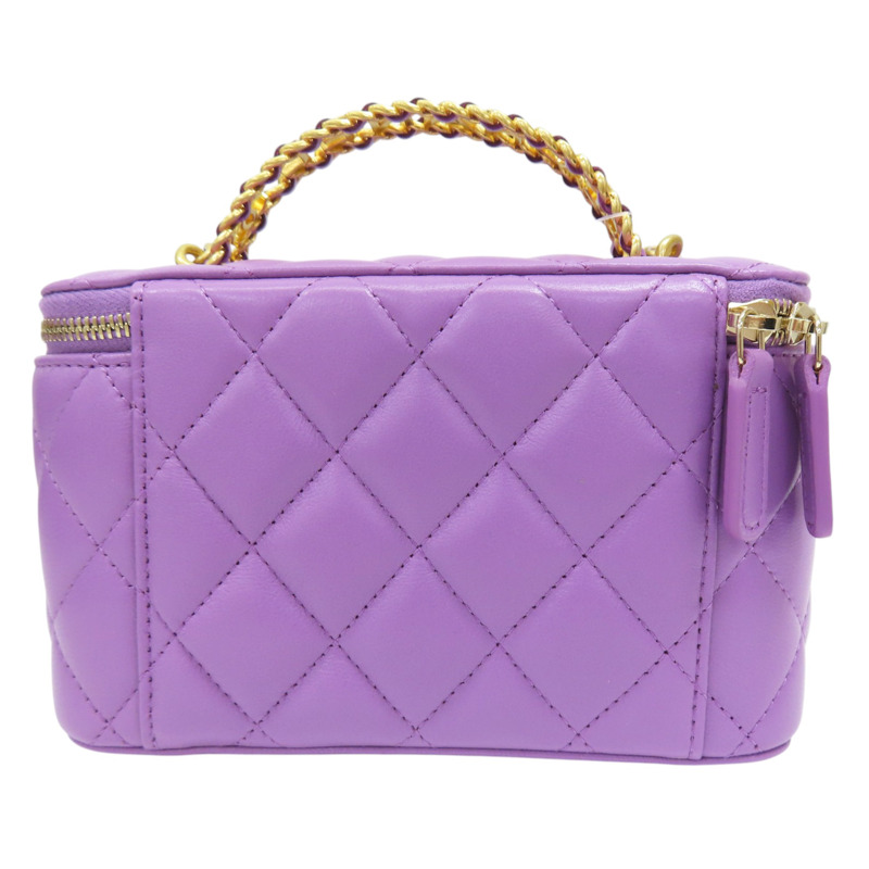 紫色 羊皮 化妝箱 鍊帶 肩背包 金扣-1