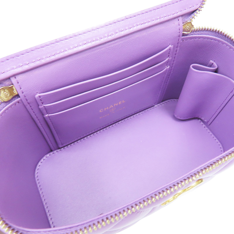 紫色 羊皮 化妝箱 鍊帶 肩背包 金扣-4