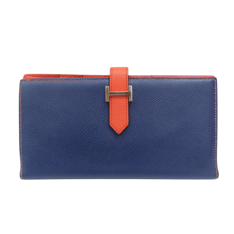藍/橘色 Epsom皮革 Bearn 長夾 X刻-0
