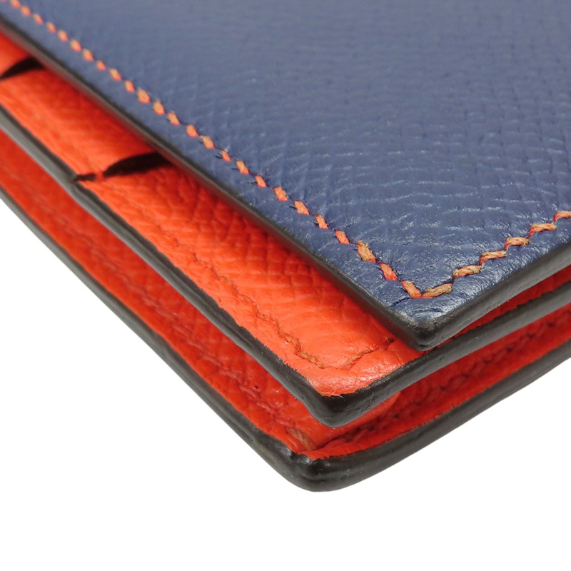 藍/橘色 Epsom皮革 Bearn 長夾 X刻-13