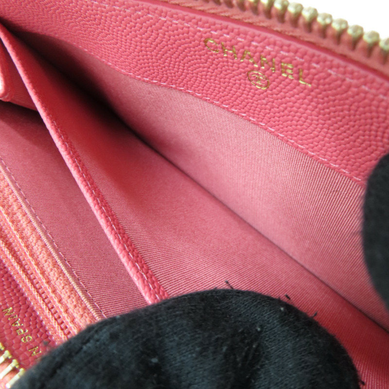 粉色  菱格紋 牛皮 拉鍊 長夾-7