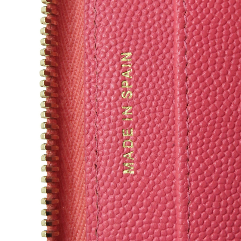 粉色  菱格紋 牛皮 拉鍊 長夾-9