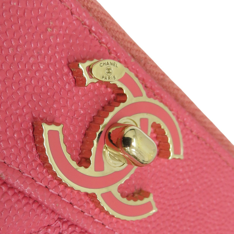 粉色  菱格紋 牛皮 拉鍊 長夾-12