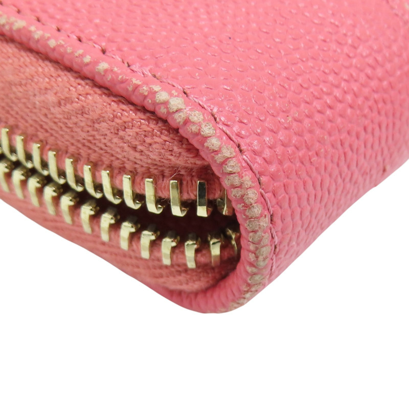 粉色  菱格紋 牛皮 拉鍊 長夾-13