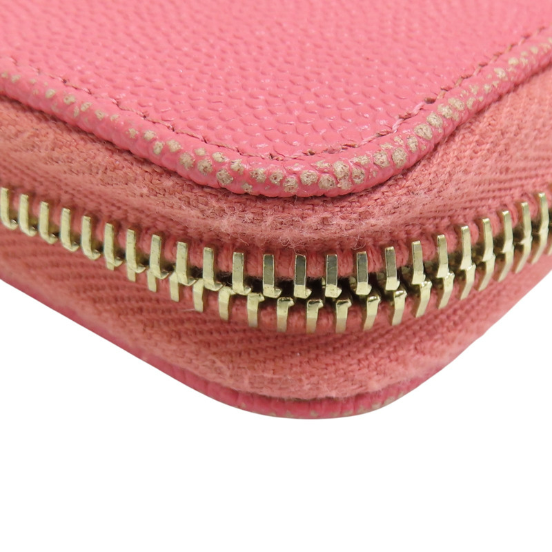 粉色  菱格紋 牛皮 拉鍊 長夾-14