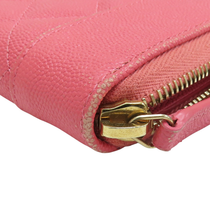 粉色  菱格紋 牛皮 拉鍊 長夾-16