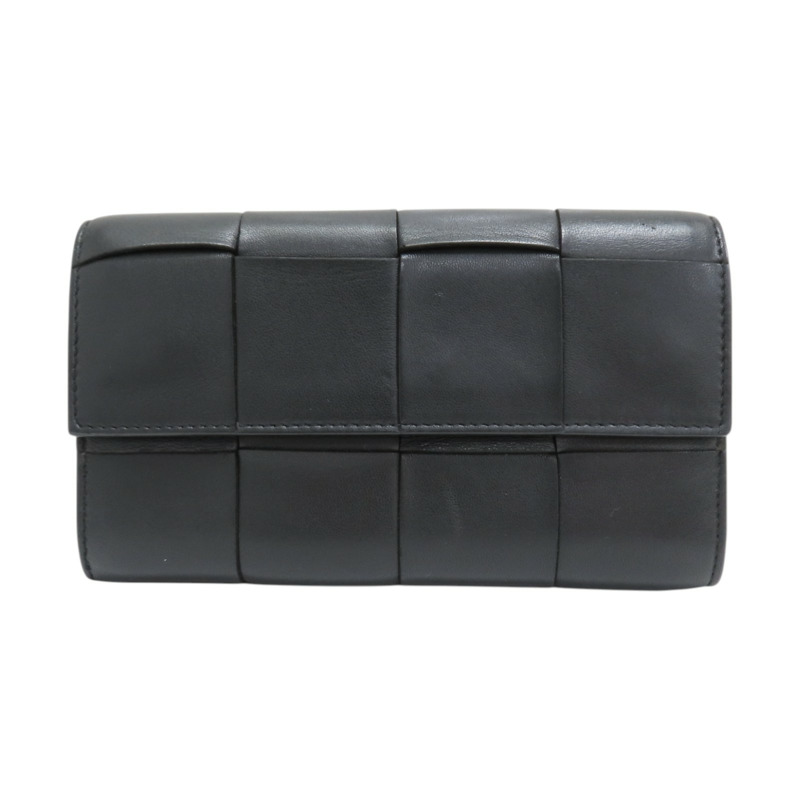 黑色 編織牛皮 兩折長夾-0