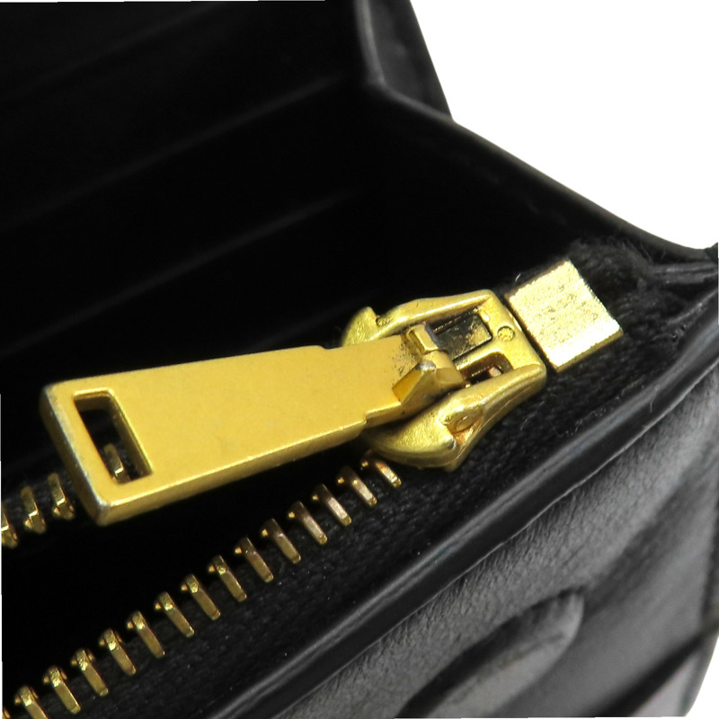 黑色 編織牛皮 兩折長夾-13