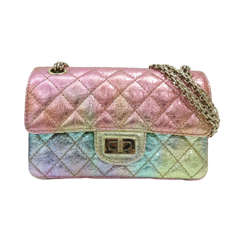 金屬粉/綠 菱格紋 牛皮 2.55 Mini 肩背包【CHANEL 香奈兒】-0
