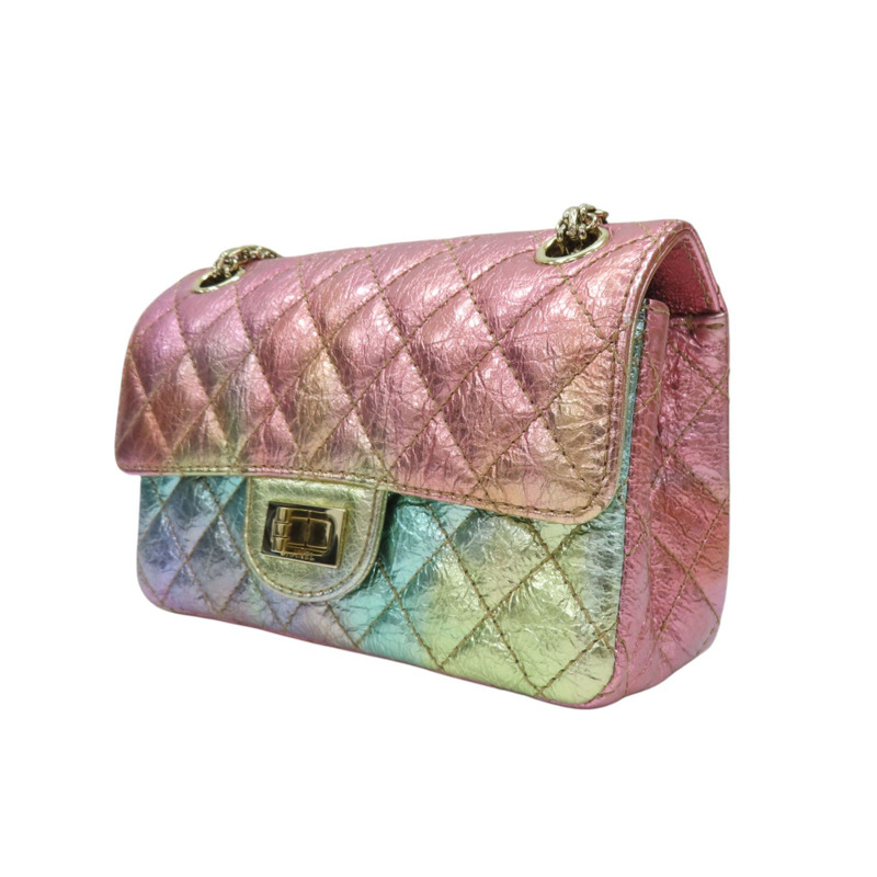 金屬粉/綠 菱格紋 牛皮 2.55 Mini 肩背包【CHANEL 香奈兒】-2