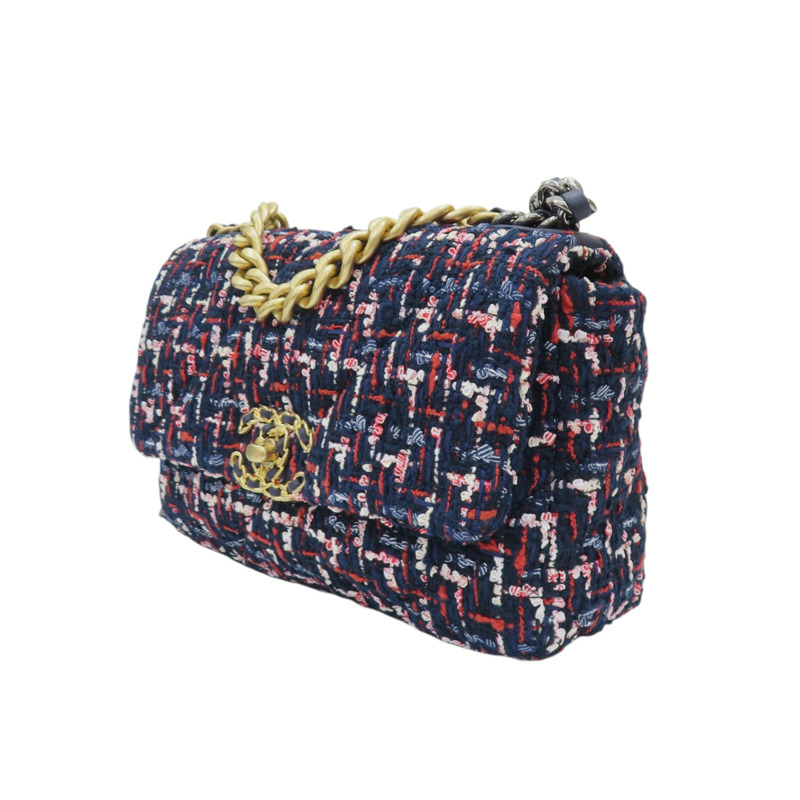 藍色 毛呢 CHANEL 19 26cm 肩背包 AS1160-2