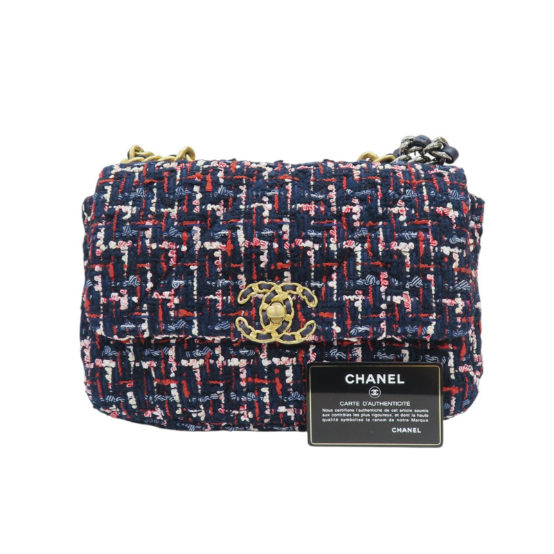 藍色 毛呢 CHANEL 19 26cm 肩背包 AS1160-9