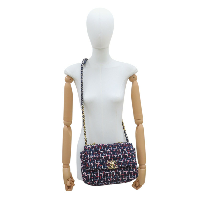 藍色 毛呢 CHANEL 19 26cm 肩背包 AS1160-10