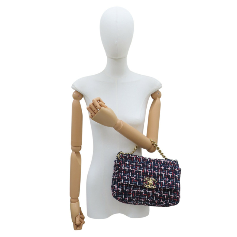 藍色 毛呢 CHANEL 19 26cm 肩背包 AS1160-11