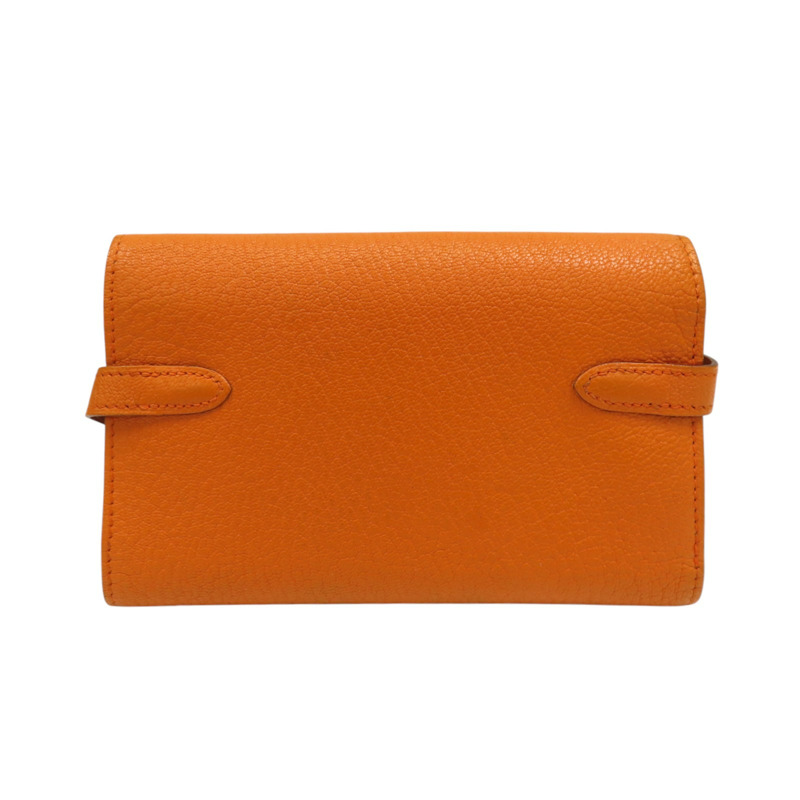 橘色 Chevre皮革 Kelly Compact 中夾 □L刻-1