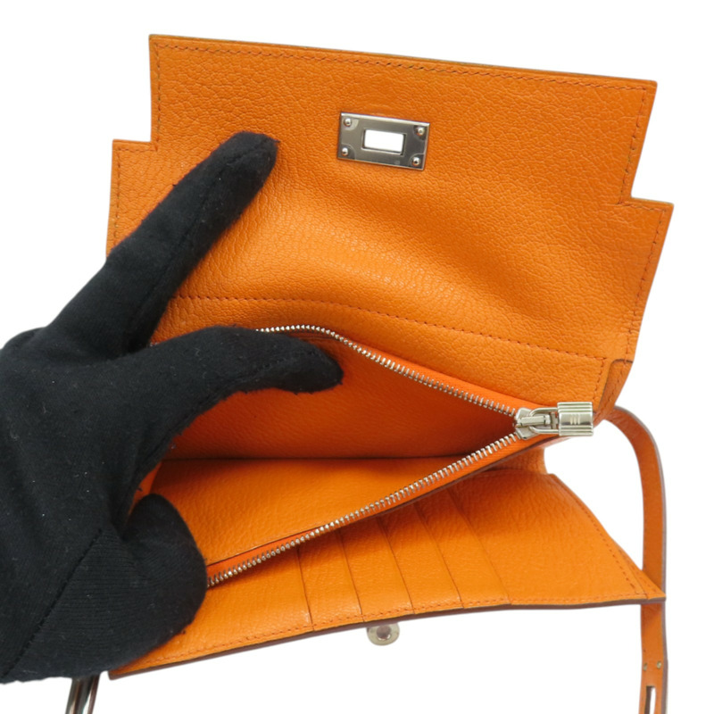 橘色 Chevre皮革 Kelly Compact 中夾 □L刻-6