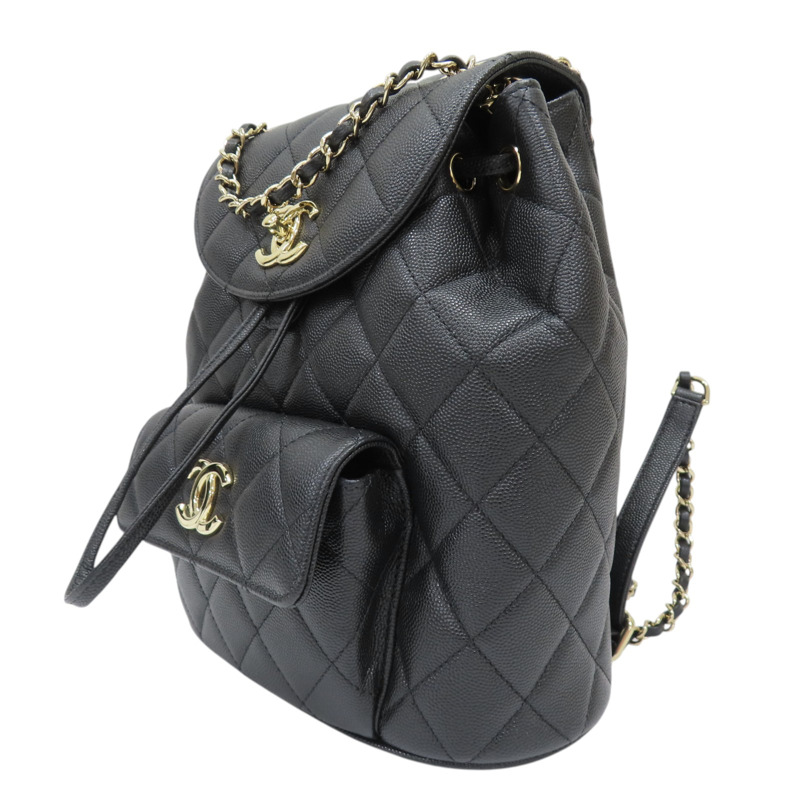 黑色 菱格紋 牛皮 Duma Drawstring 後背包 銀扣【CHANEL 香奈兒】 AS2908-2