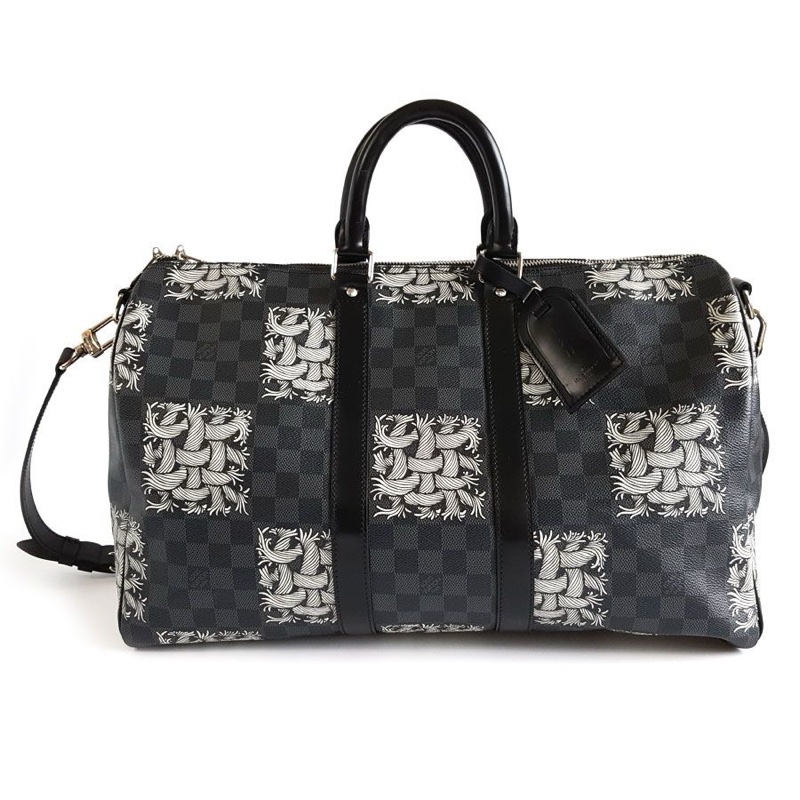 LV 黑棋盤格藤原浩繩結限定keepall 45手提單肩包-0