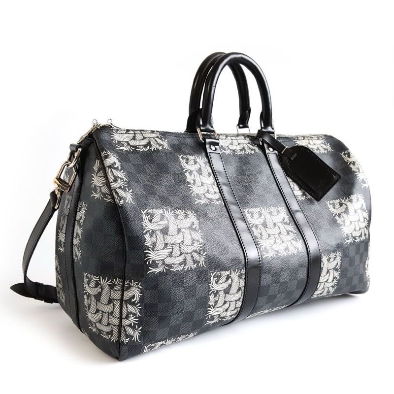 LV 黑棋盤格藤原浩繩結限定keepall 45手提單肩包-2