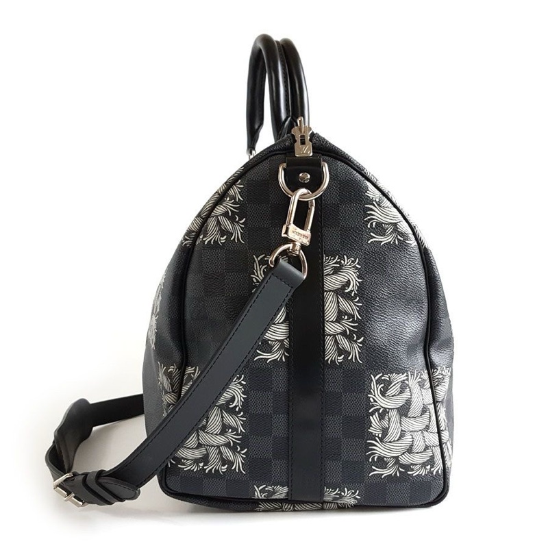 LV 黑棋盤格藤原浩繩結限定keepall 45手提單肩包-3