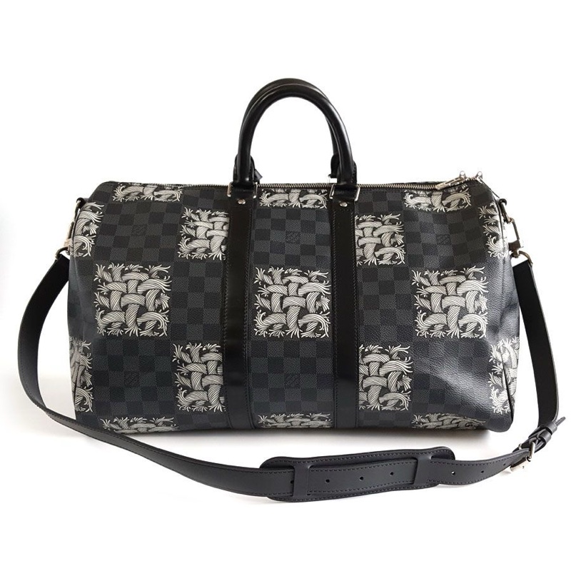 LV 黑棋盤格藤原浩繩結限定keepall 45手提單肩包-4