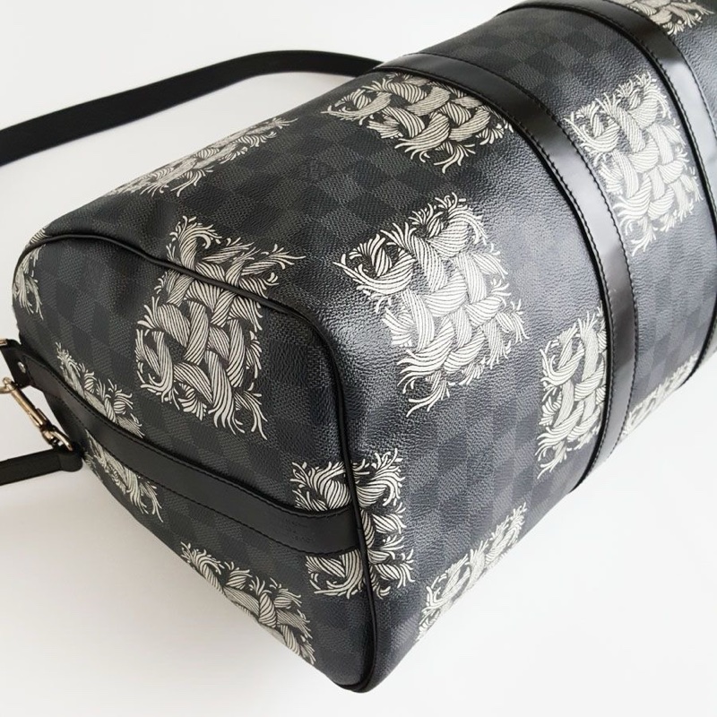 LV 黑棋盤格藤原浩繩結限定keepall 45手提單肩包-5