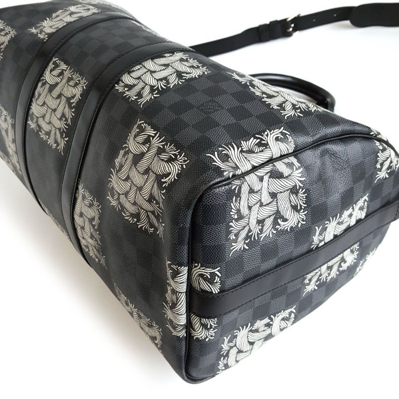 LV 黑棋盤格藤原浩繩結限定keepall 45手提單肩包-6