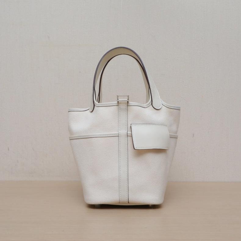 Picotin 菜籃子 18 Cargo I2奶油白 帆布 Z刻 銀扣-0