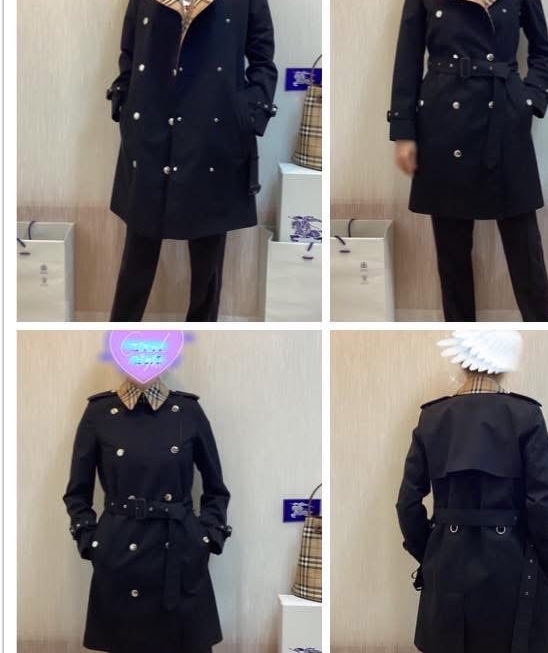 BURBERRY英國格紋翻領黑色風衣UK2-0