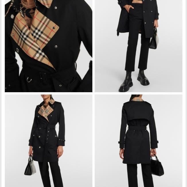 BURBERRY英國格紋翻領黑色風衣UK2-1