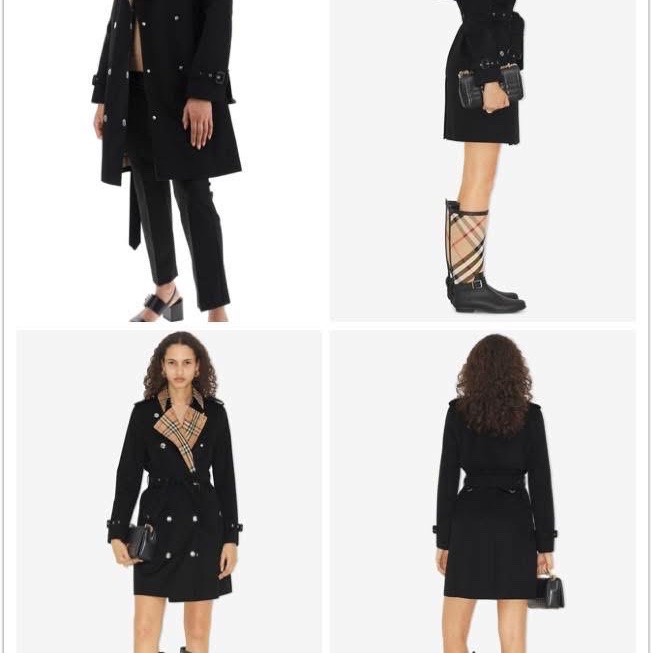 BURBERRY英國格紋翻領黑色風衣UK2-2