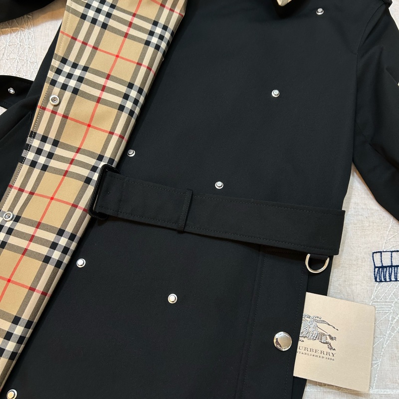 BURBERRY英國格紋翻領黑色風衣UK2-8
