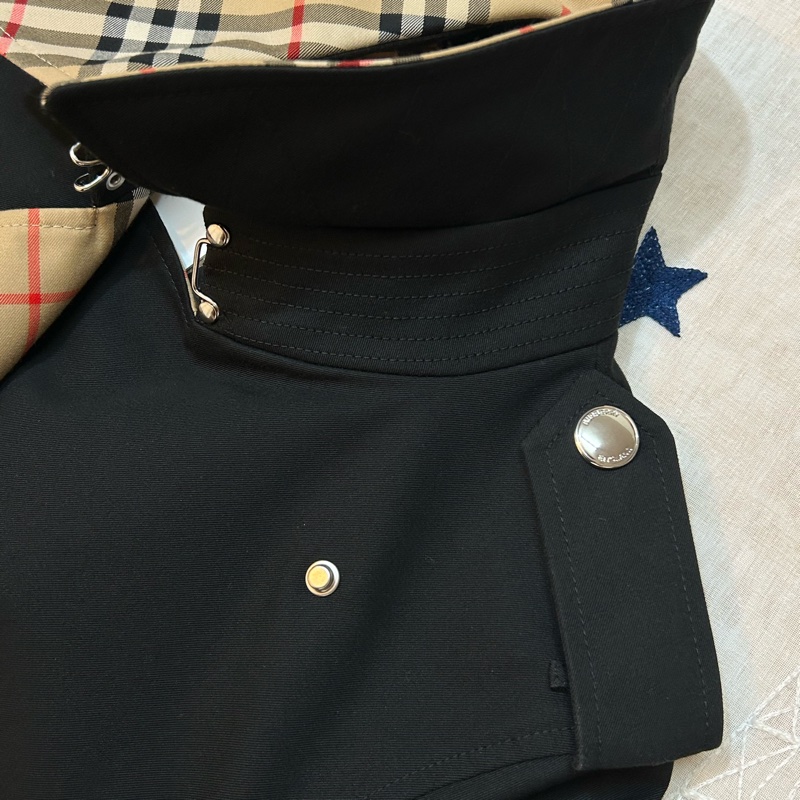 BURBERRY英國格紋翻領黑色風衣UK2-11