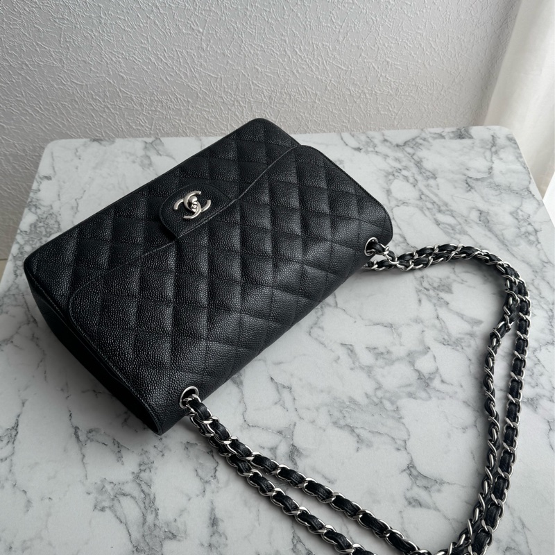 Chanel黑荔枝銀雙C jumbo-0