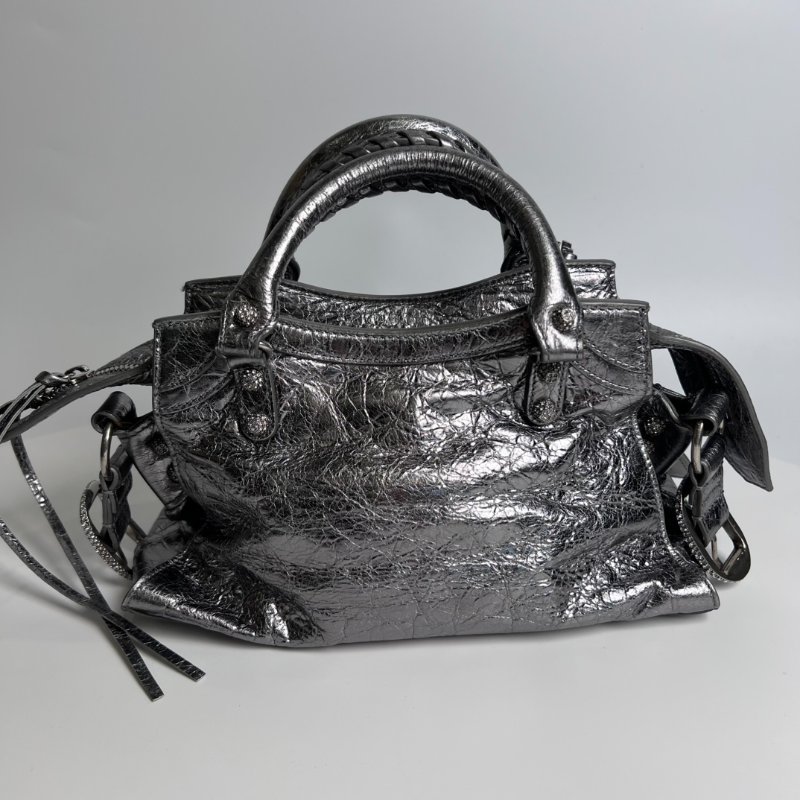 BALENCIAGA 銀水鑽機車包-1