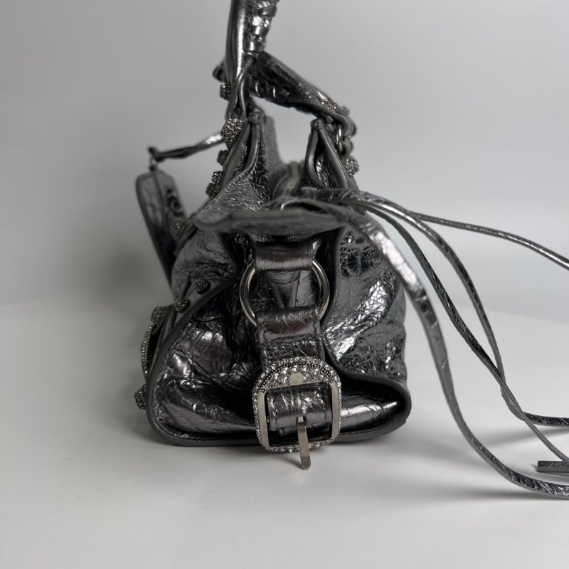 BALENCIAGA 銀水鑽機車包-3