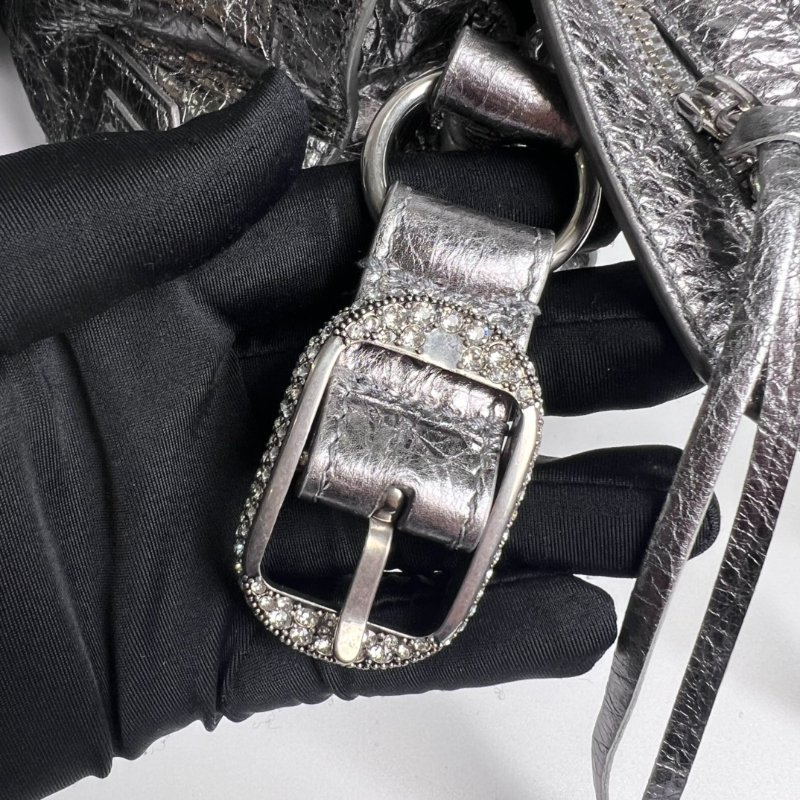 BALENCIAGA 銀水鑽機車包-7