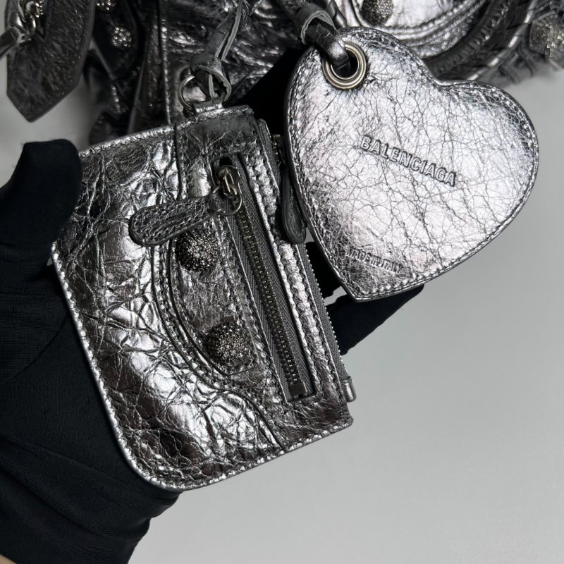 BALENCIAGA 銀水鑽機車包-9