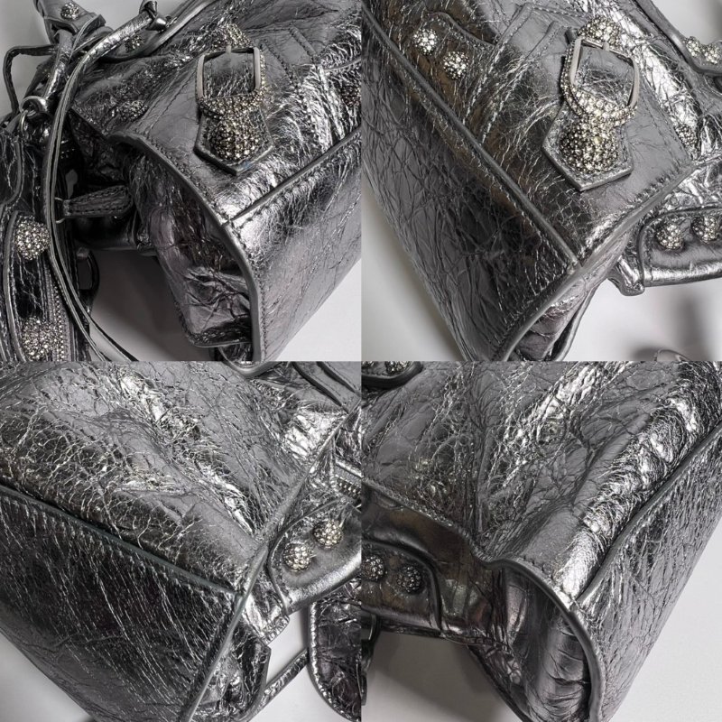 BALENCIAGA 銀水鑽機車包-11