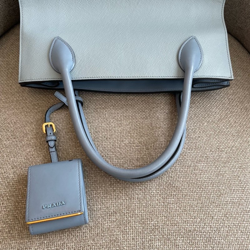 PRADA普拉達 Monochrome 霧霾藍托特包 底長約33cm-5