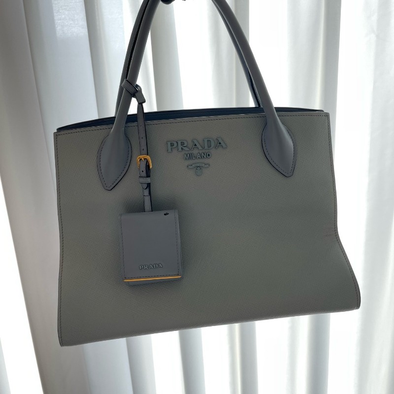 PRADA普拉達 Monochrome 霧霾藍托特包 底長約33cm-7